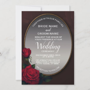 Convite Casamento Espelho Cinza Prata Floral Rubor Vermelh