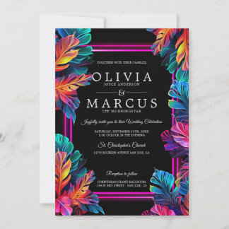 Convite Casamento | Espetacular Folhagem Tropical Neon