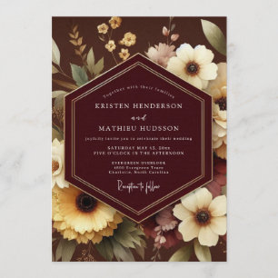 Convite Casamento Espresso Dourado em Flor