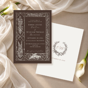 Convite Casamento Espresso Marfim Botânico Florestal Vinta