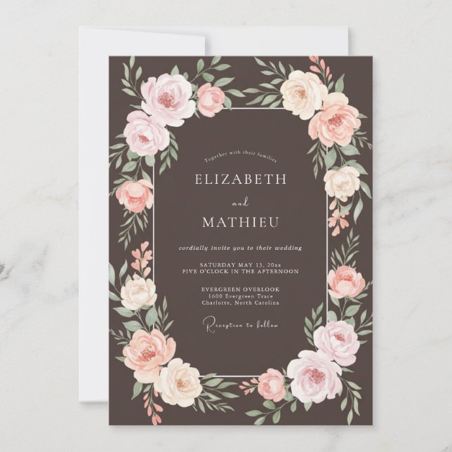 Convite Casamento Espresso Moody Rose (Frente)