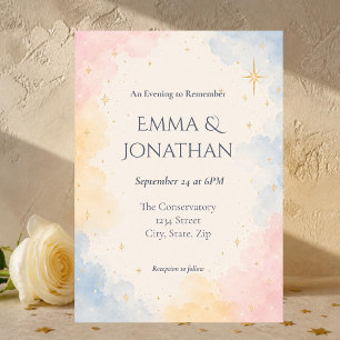 Convite Casamento Estelar Aquarela Pastel Celestial