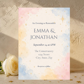 Convite Casamento Estelar Aquarela Pastel Celestial