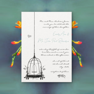 Convite Casamento Estético Boho Jaula de Pássaro Preta Vin