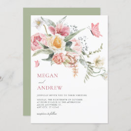 Convite Casamento estético de cor d'água pastel floral