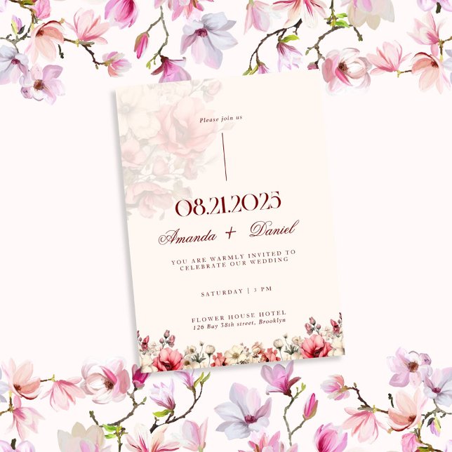 Convite Casamento estético de luxo rosa vermelha (Criador carregado)