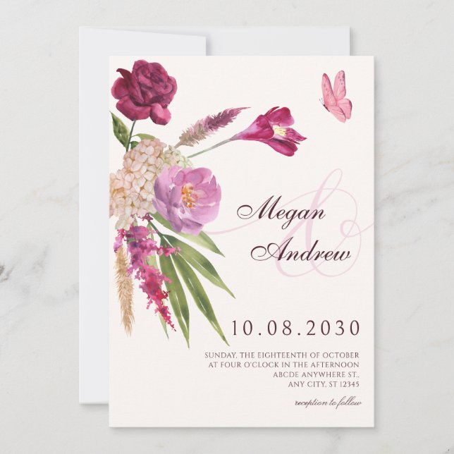 Convite Casamento estético floral (Frente)