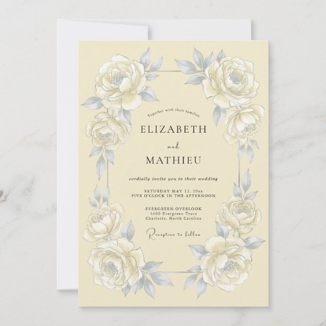 Convite Casamento Estético Floral Creme (Frente)