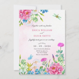 Convite Casamento estético floral de aquarela