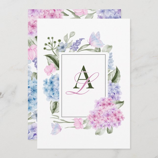 Convite Casamento estético Floral hydrangea (Frente/Verso)