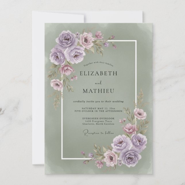 Convite Casamento Estético Floral Lavanda (Frente)