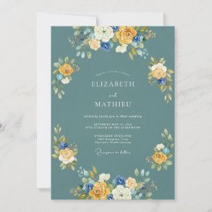 Convite Casamento Estético Floral Turquesa