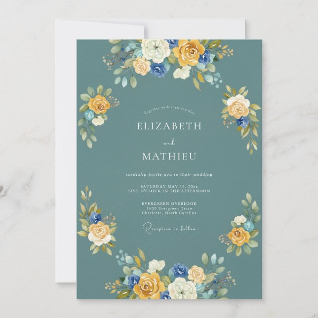 Convite Casamento Estético Floral Turquesa (Frente)