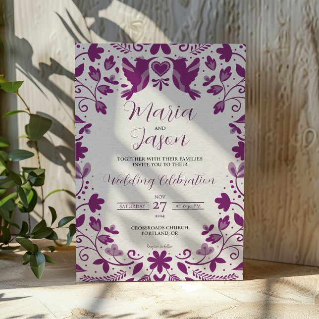 Convite Casamento Estético Romântico Roxal Roxo Mexicano (Mexican Purple Floral Romantic Aesthetic Wedding Invitation)