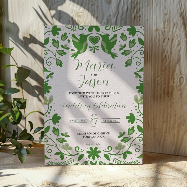 Convite Casamento Estético Romântico Verde Mexicano (Mexican Green Floral Romantic Aesthetic Wedding Invitation)