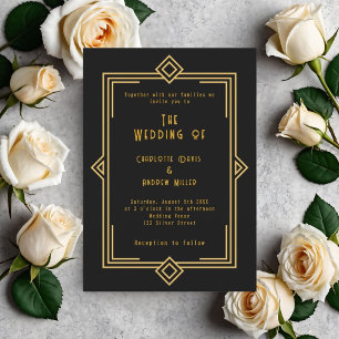 Convite Casamento estilo art déco em ouro preto