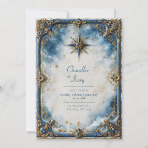 Convite Casamento Estrela Azul Dourada