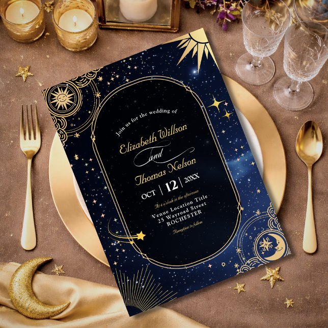 Convite Casamento Estrela Cadente Celestial Sol Lua Azul (Criador carregado)