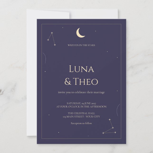 Convite Casamento Estrela Crescente Celestial (Frente)