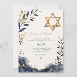 Convite Casamento Estrela de Davi Judaica Israelita Azul