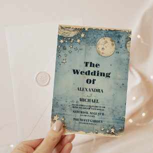 Convite Casamento Estrela do Espaço Azul Vintage Universo