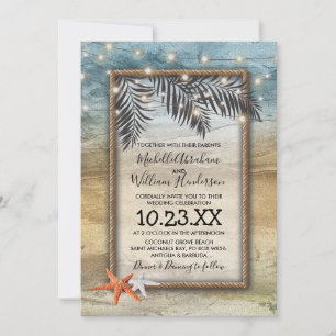 Convite Casamento Estrela-do-Mar Luzes Tropicais Rústicas