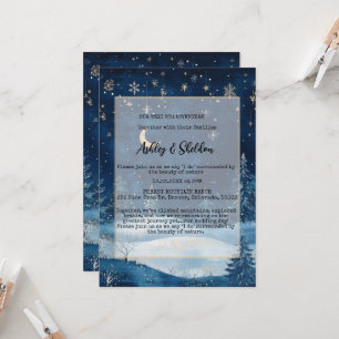 Convite Casamento Estrelado da Floresta de Inverno Azul-Me