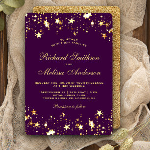 Convite Casamento Estrelas Brilhantes Dourado Rojxo Glamou
