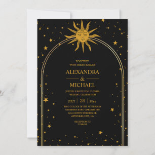 Convite Casamento Estrelas Celestiais Ouro Preto Místico