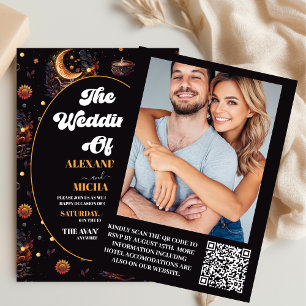 Convite Casamento Estrelas Celestiais Preto Místico Dourad