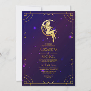 Convite Casamento Estrelas Celestiais Rosa Azul Místico   