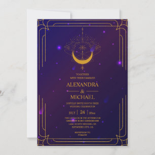 Convite Casamento Estrelas Celestiais Rosa Azul Místico