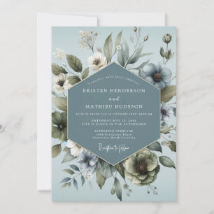 Convite Casamento Étereo Azul Aço da Anêmona