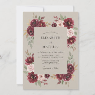 Convite Casamento Etéreo Burgundy Bloom