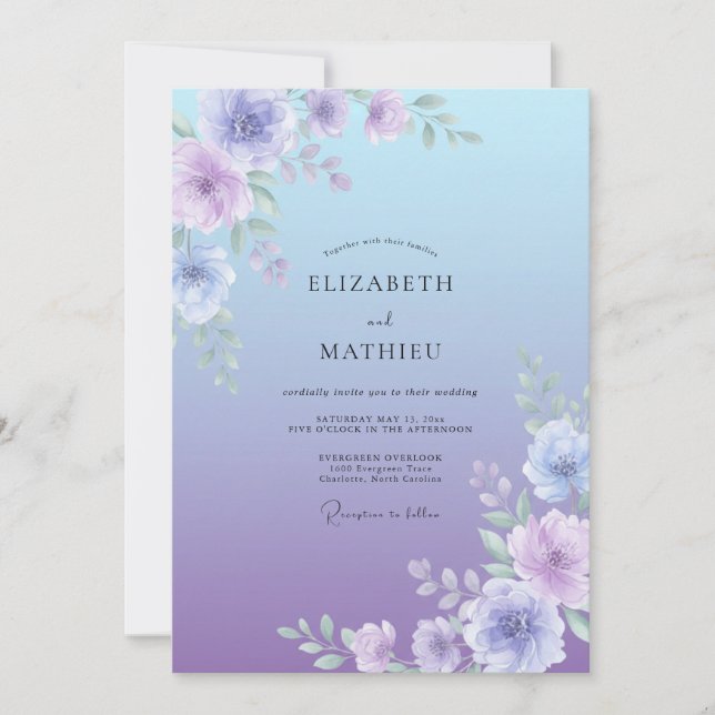 Convite Casamento Etéreo com Degradê de Lavanda (Frente)