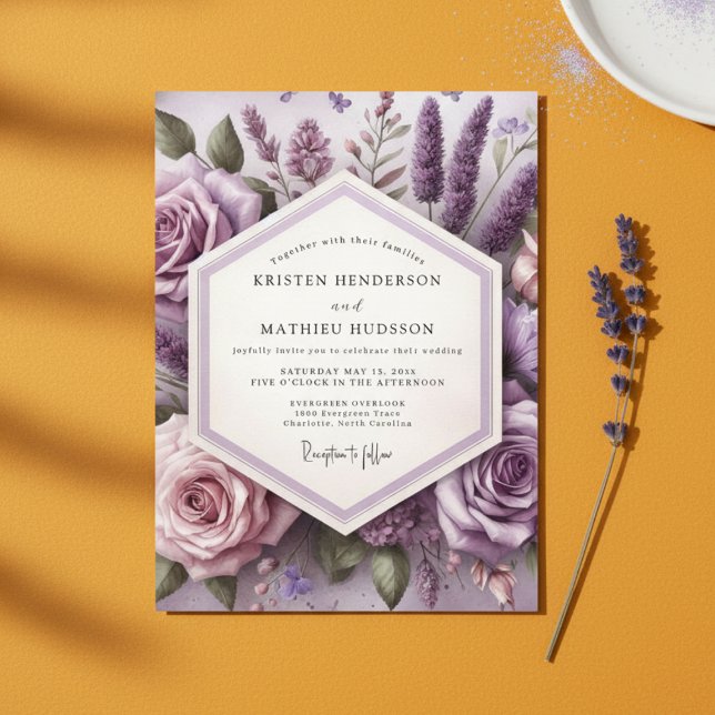 Convite Casamento Etéreo com Flor de Lavanda (Criador carregado)