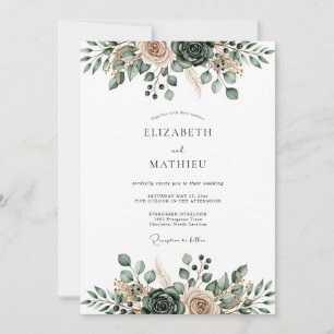Convite Casamento Etéreo com Florescer em Verde Sage