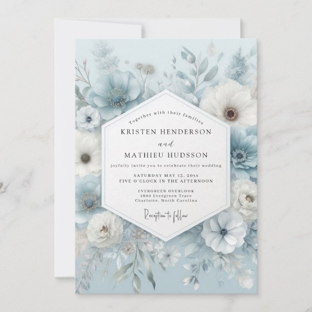 Convite Casamento Etéreo de Anêmona Azul Ardesia (Frente)