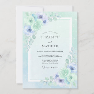 Convite Casamento Etéreo de Anêmona Verde Menta