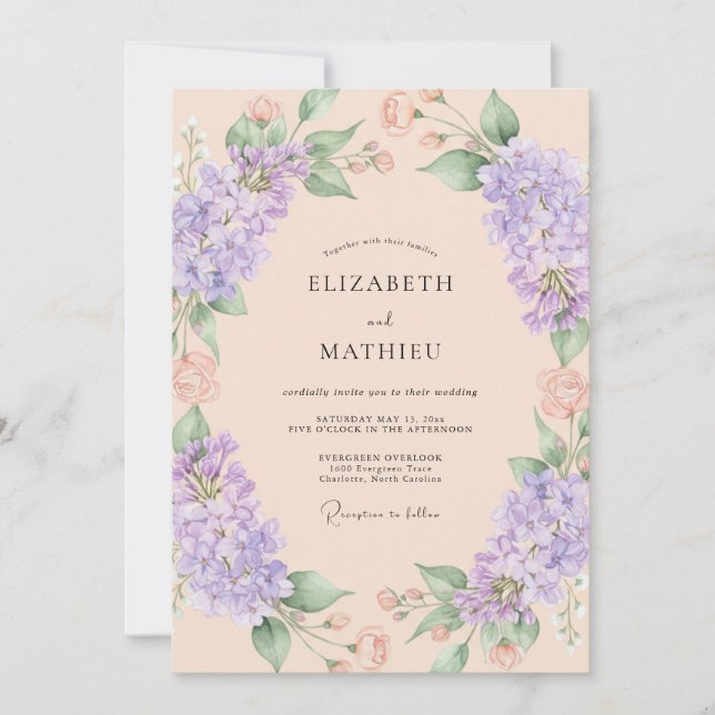 Convite Casamento Etéreo de Flor de Lavanda (Frente)
