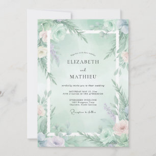 Convite Casamento Etéreo de Inverno em Verde Limão