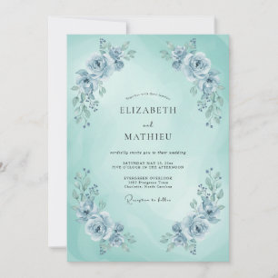 Convite Casamento Etéreo de Menta Azul na Primavera