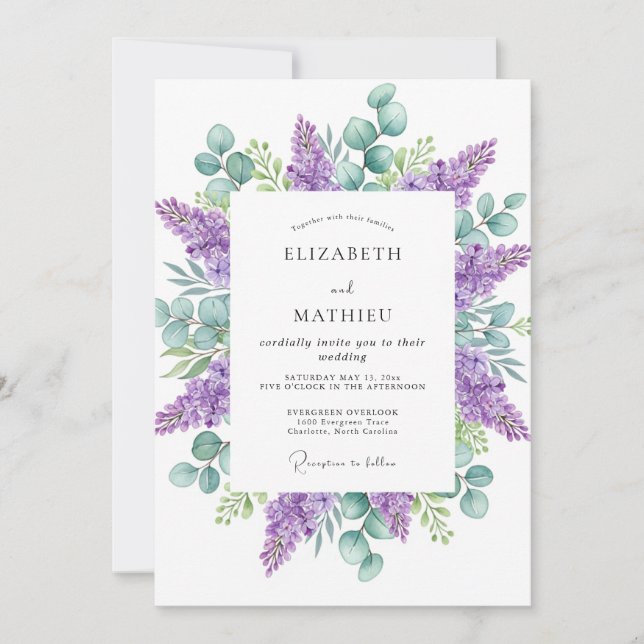 Convite Casamento Etéreo de Natureza Lavanda (Frente)