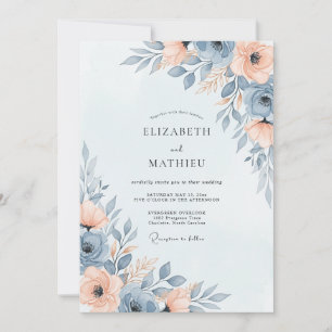 Convite Casamento Etéreo de Primavera Azul Ardósia