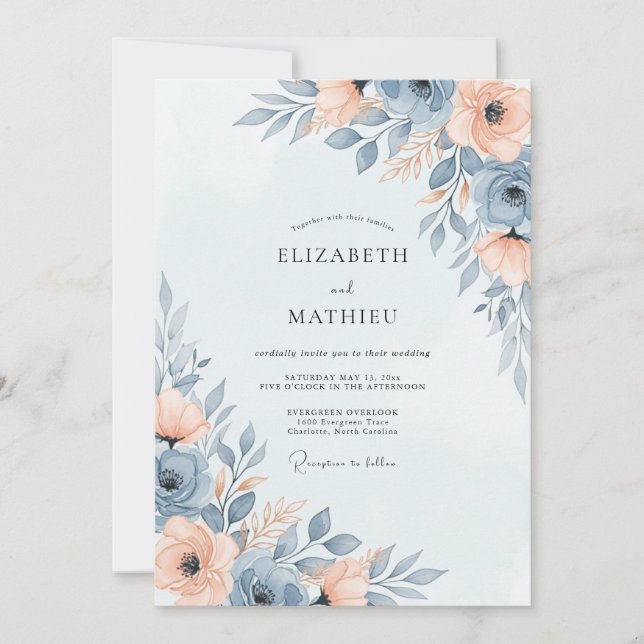 Convite Casamento Etéreo de Primavera Azul Ardósia (Frente)
