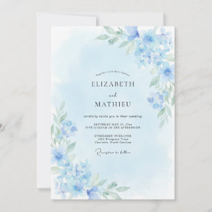 Convite Casamento Etéreo de Primavera Azul-Celeste