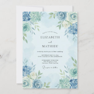 Convite Casamento Etéreo de Primavera Azul Claro