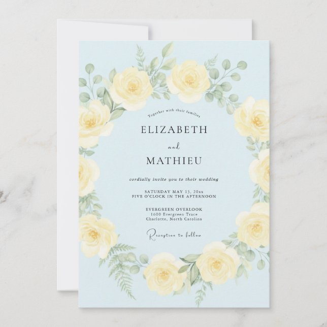 Convite Casamento Etéreo de Primavera Azul Pálido (Frente)