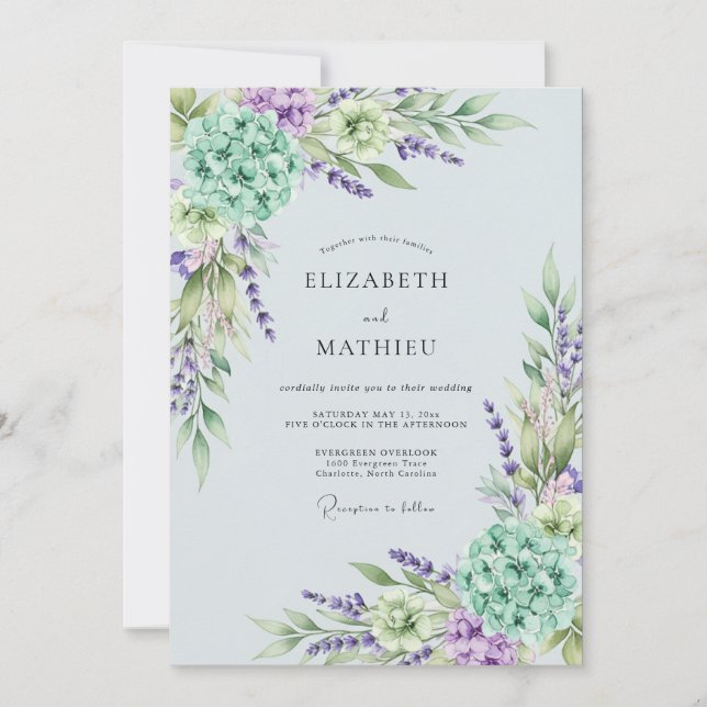 Convite Casamento Etéreo de Primavera com Lavanda (Frente)
