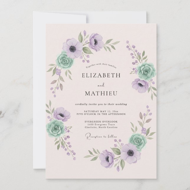 Convite Casamento Etéreo de Primavera com Lavanda e Hortel (Frente)